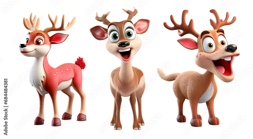 Set of stickerschristmas deer, Christmas elements. Assorted mockup on a transparent background for design. Cut objects