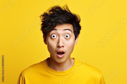 Surprised young asian man studio portrait. AI generative © tiena