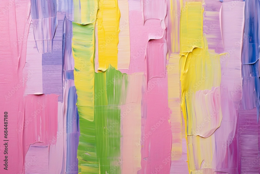 カラフルな抽象背景油絵バナー）ピンク・黄色・黄緑・紫のラフな縦縞