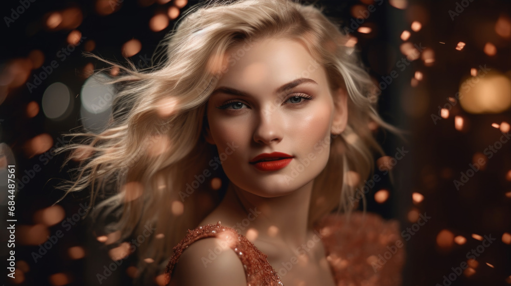 A Captivating Portrait of a Blonde Woman with Striking Red Lipstick