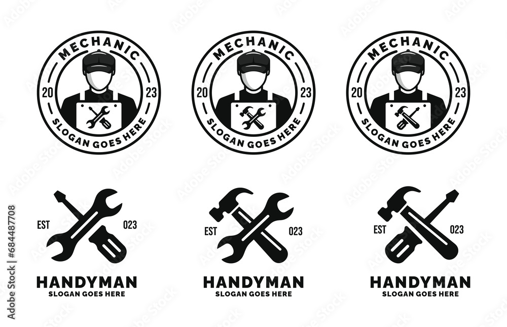 Handyman logo set design vector illustration. Mechanic logo set design Handyman logo set design vector illustration. Mechanic logo set design