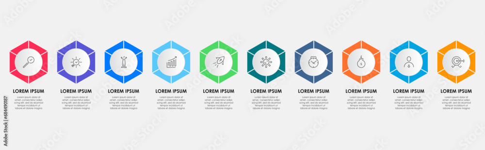 Vector Infographic design business template with icons and 10 options or steps - obrazy, fototapety, plakaty 