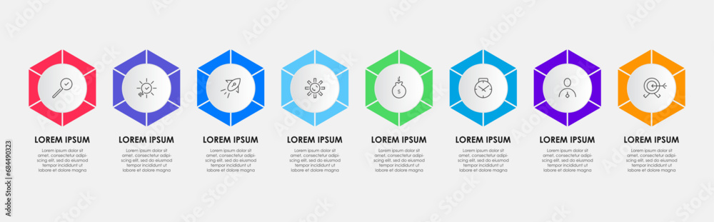 Vector Infographic design business template with icons and 8 options or steps. Vector Infographic design business template with icons and 8 options or steps.