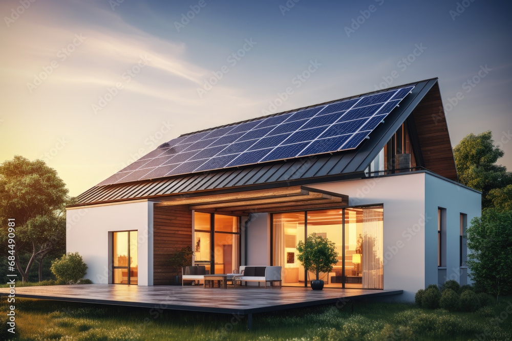 Constructed homes with solar panels on the roof. Constructed homes with solar panels on the roof.