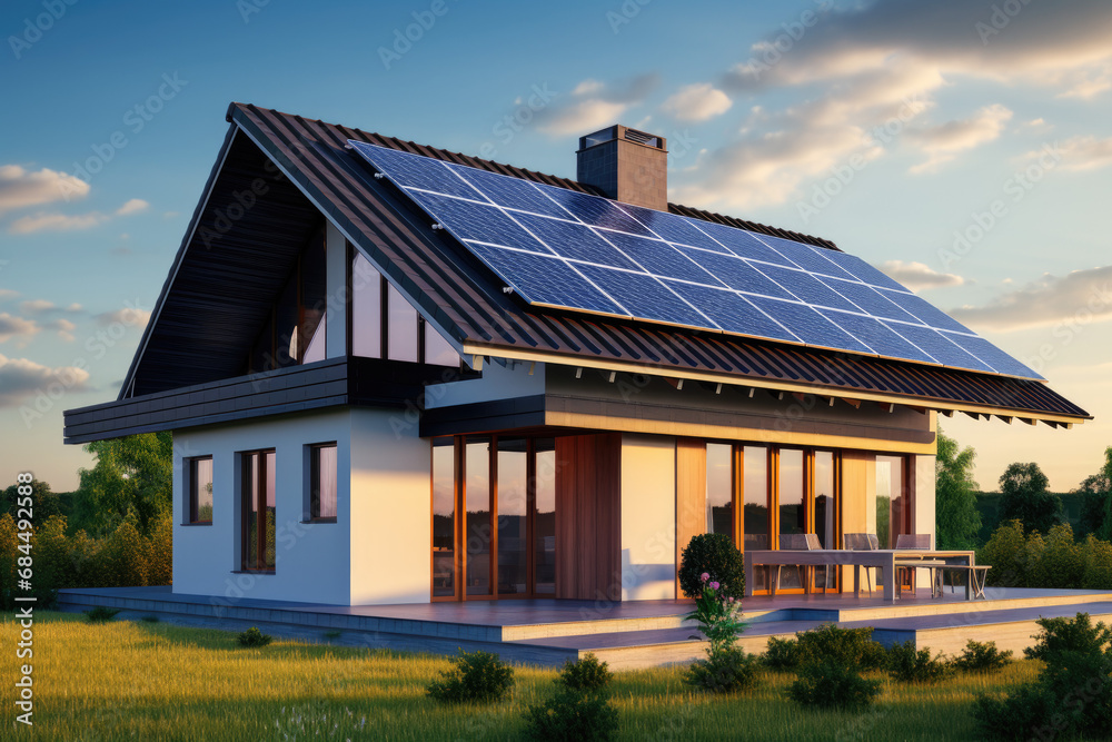 Constructed homes with solar panels on the roof. Constructed homes with solar panels on the roof.
