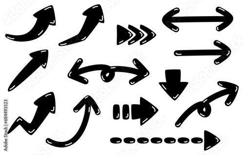 Black squishy and plump three-dimensional cute arrow icon