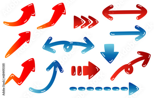 Cute red and blue gradation squishy three-dimensional arrow icon