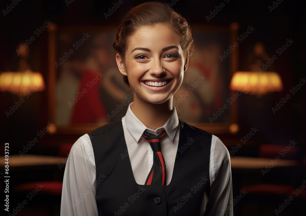 Portrait of happy smiling confident Waitress