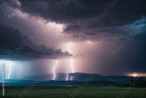 storm over the mountains with lightning