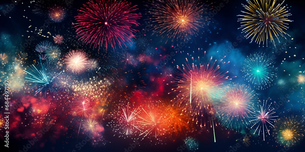 Fototapeta premium Abstract Colorful Holiday Fireworks Background Celebration