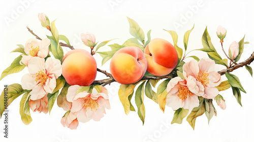 A watercolor painting of peaches and flowers © khan