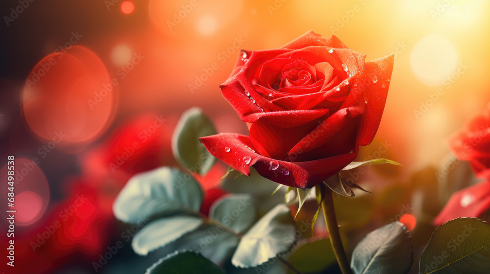 Close-up photo of beautiful red rose flower with sunlight Close-up photo of beautiful red rose flower with sunlight