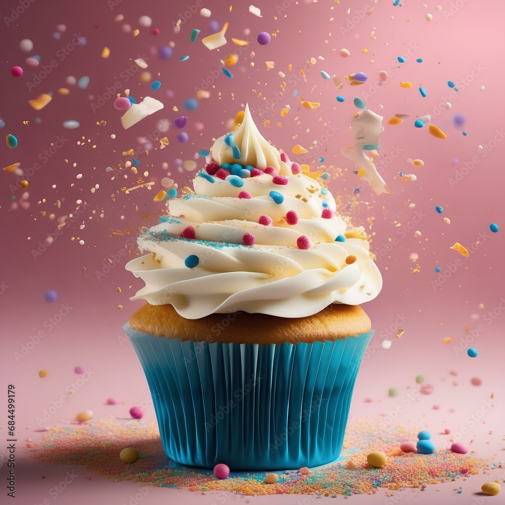 image of cupcakes, showcasing a blend of frosting swirls, colorful sprinkles, and cake crumbs