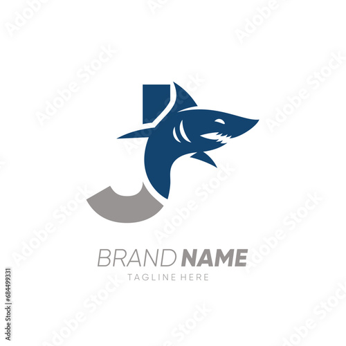 Letter J Shark Logo Design Vector Icon Graphic Emblem Illustration