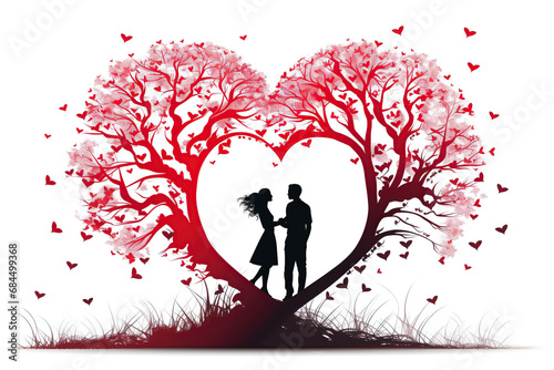 Valentine's Day background with love tree with man and woman. 