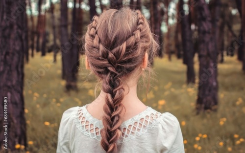 Hair braided for beutifull girl with bows and ribbons photo