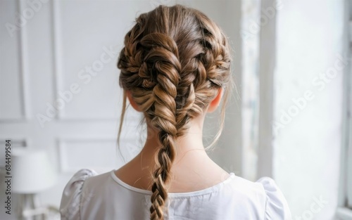 Hair braided for beutifull girl with bows and ribbons photo