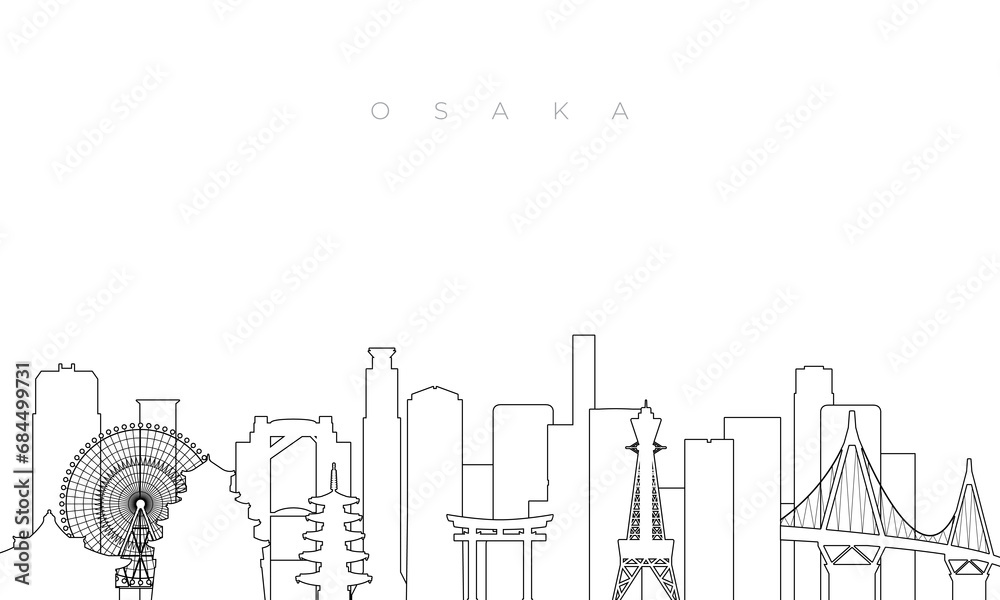 Fototapeta premium Outline Osaka skyline. Trendy template with Osaka buildings and landmarks in line style. Stock vector design.