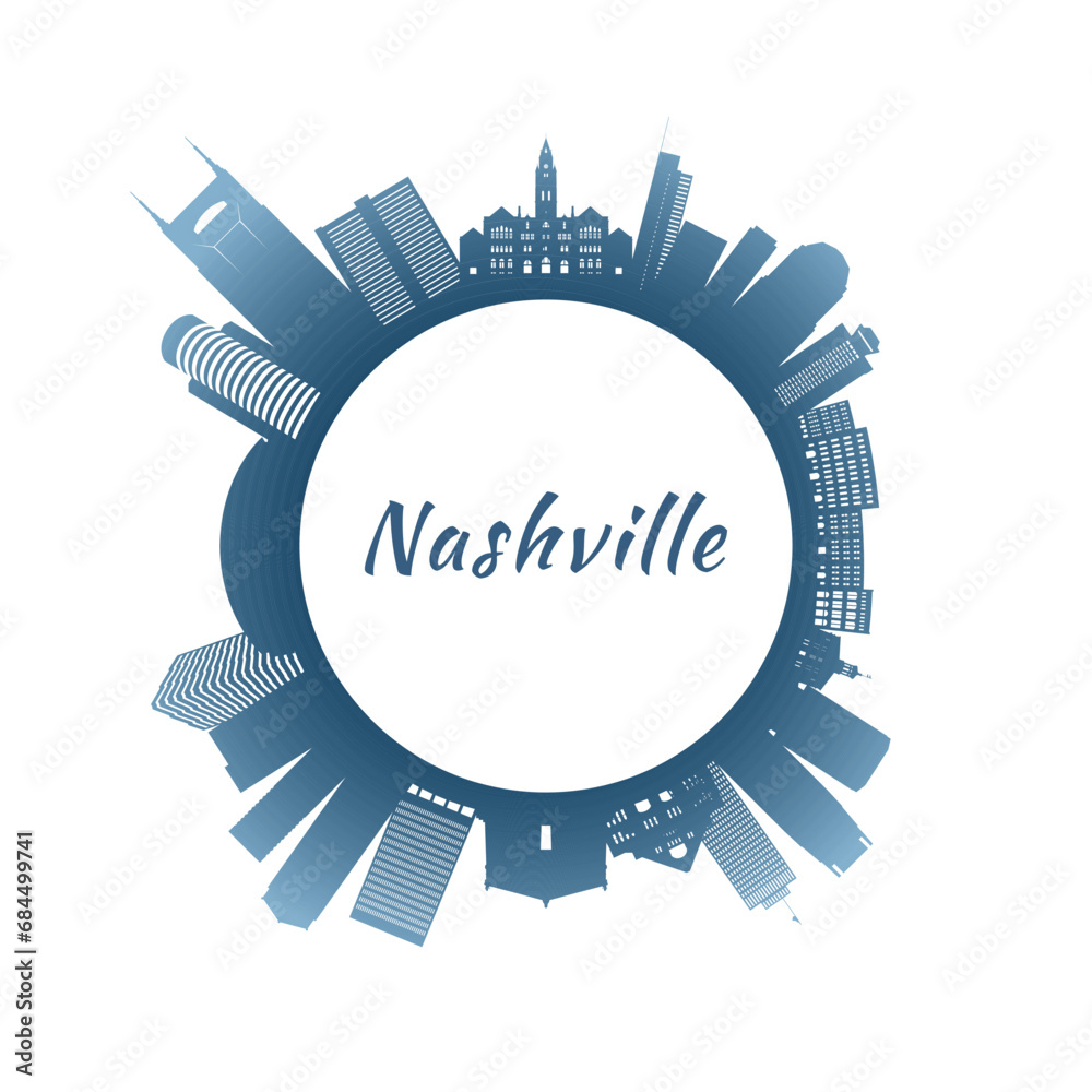 Nashville skyline with colorful buildings. Circular style. Stock vector illustration.