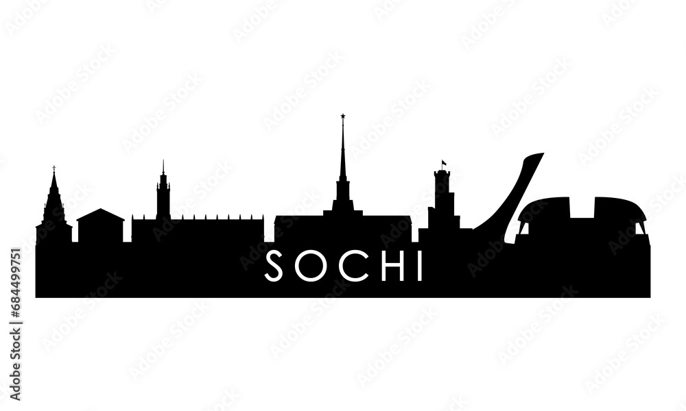 Sochi skyline silhouette. Black Sochi city design isolated on white background.