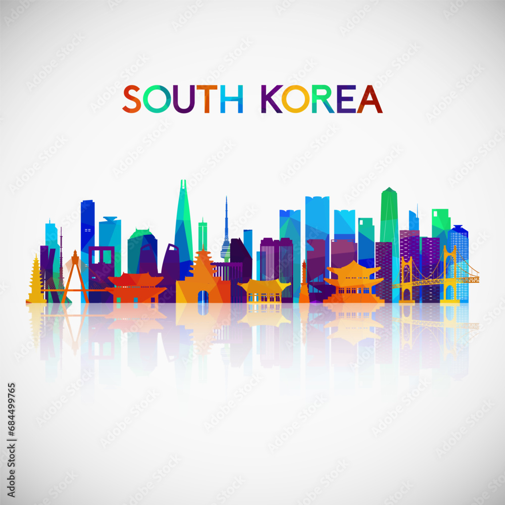 South Korea skyline silhouette in colorful geometric style. Symbol for your design. Vector illustration.