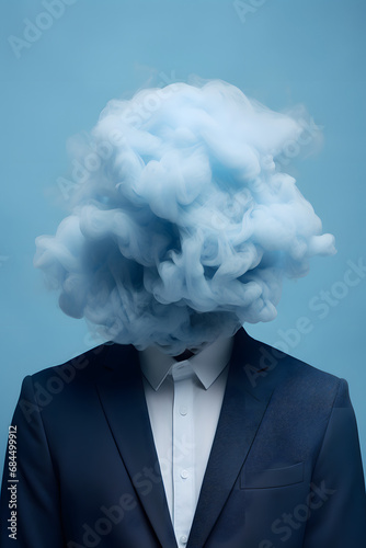 Blue fumes hanging from a man head