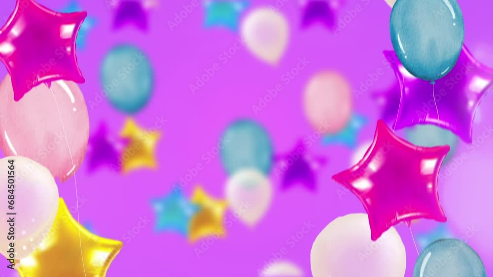 Stars and balloons on pink background, happy birthday, happy holidays theme dynamic video Stars and balloons on pink background, happy birthday, happy holidays theme dynamic video