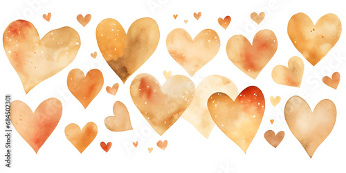 Abstract background illustration with beige watercolor hearts