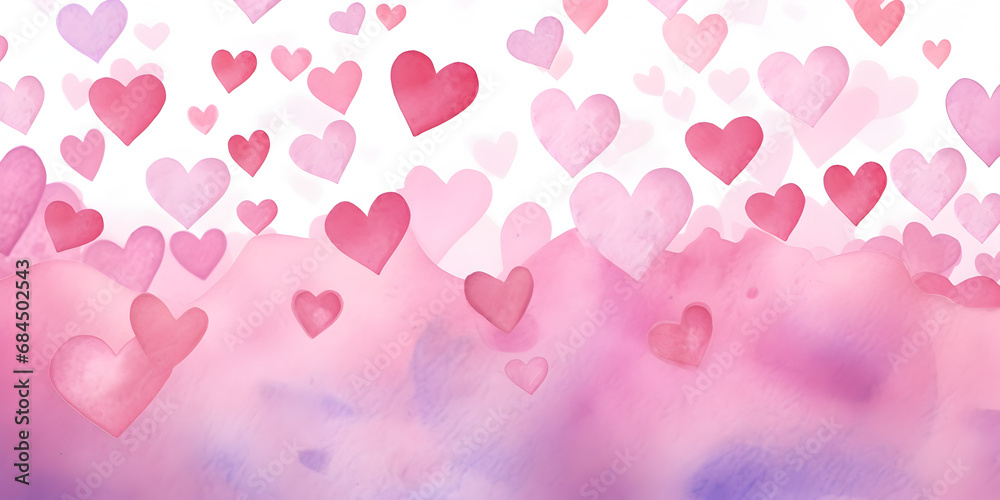 Abstract background illustration with blue watercolor hearts 