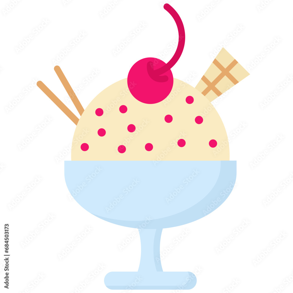 Ice Cream Glass Icon In Flat Design Style Vector Illustration Ice Cream Glass Icon In Flat Design Style Vector Illustration