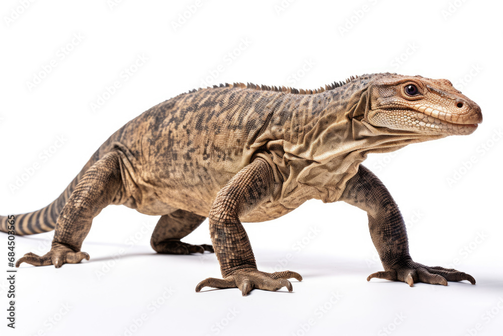 Giant Indonesian varanus (Varanus komodoensis) on white background