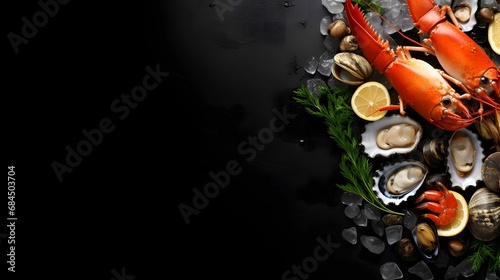 seafood set of fish crustaceans oysters mussels .