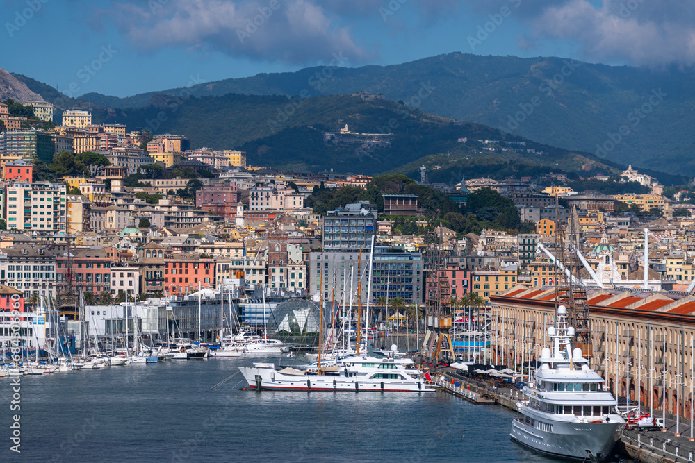 View of Genoa and its port, Italy