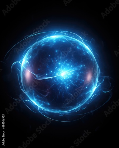 An abstract image of a glowing sphere with a blue light. Generative AI.