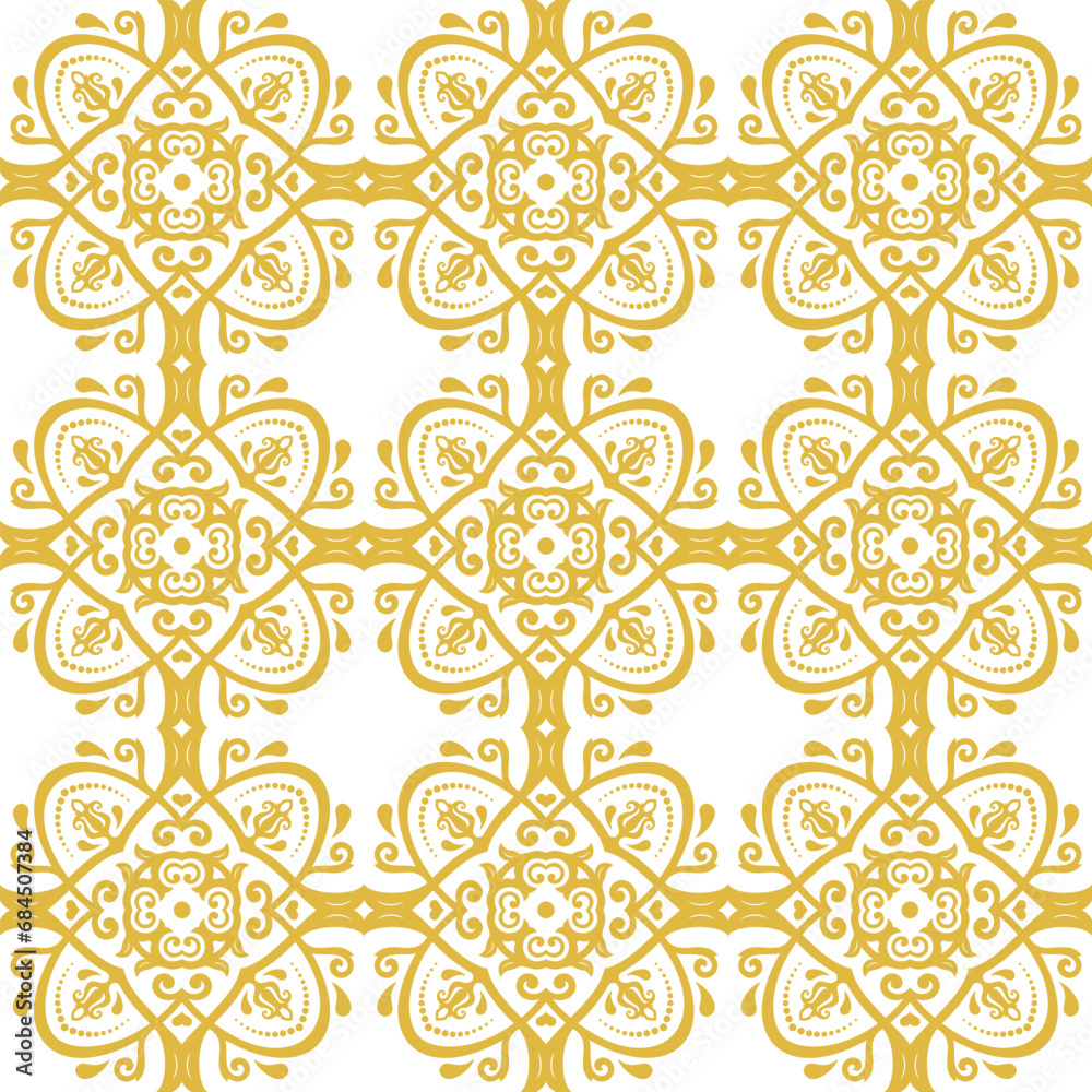 Classic seamless vector pattern. Damask orient ornament. Classic vintage background. Orient yellow white pattern for fabric, wallpapers and packaging