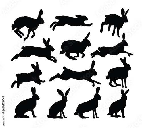 The set silhouettes of wild hares.
 photo