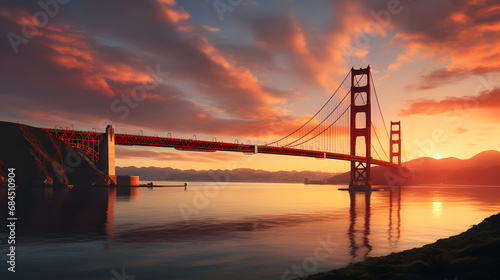 Fototapeta Naklejka Na Ścianę i Meble -  Golden Gate Bridge panorama, San Francisco California, sunset light. generative ai.