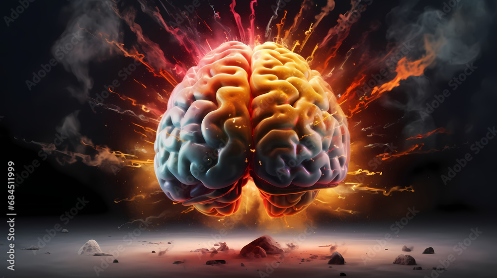 Photo & Art Print Concept art of a human brain exploding with knowledge ...