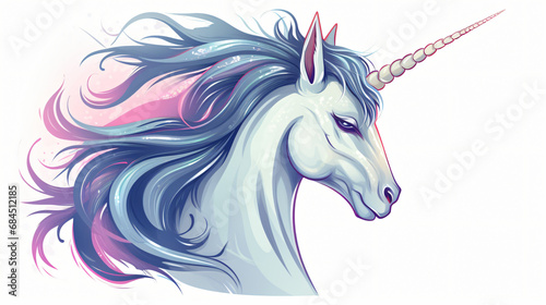 White unicorn vector head with mane and horn