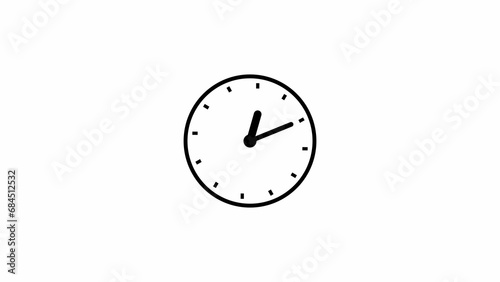 Clock in 12 hour loop. Clock with moving arrows on white background.