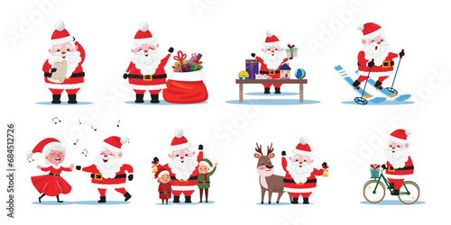 Cartoon collection of Santa Claus and his friends in different situations