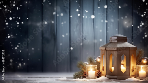 Christmas wood background with lantern © digitizesc