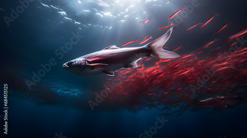 Krill drifting underwater in the St. Lawrence River in Canada. generative ai. photo