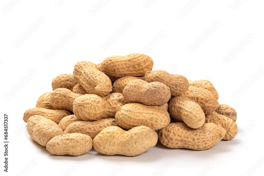 Peanuts in shell isolated on white background. Food background of peanuts Peanuts in shell isolated on white background. Food background of peanuts
