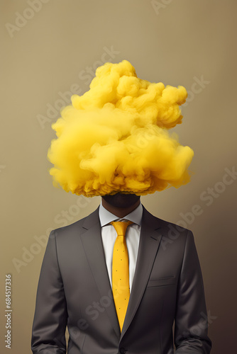 Yellow fumes hanging from a mans head