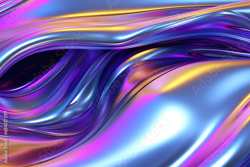 Metallic 3D image of abstract 3D futuristic cyberpunk 4k hyper realism detailed isolated colorful metallic reflective holographic flow silk irridescence. generative ai.