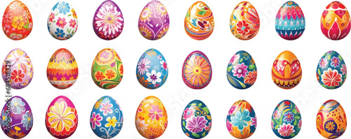 Set of watercolor Easter eggs on white background.