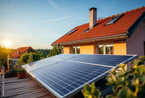 panneau solaire photovoltaïque pour l'écologie et les énergie renouvelable généré par IA, pose de panneaux  photo