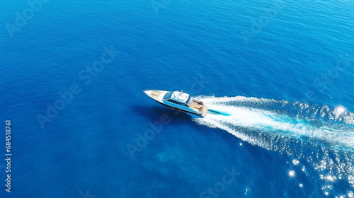 Aerial view of the speed boat in clear blue water © Marukhsoomro