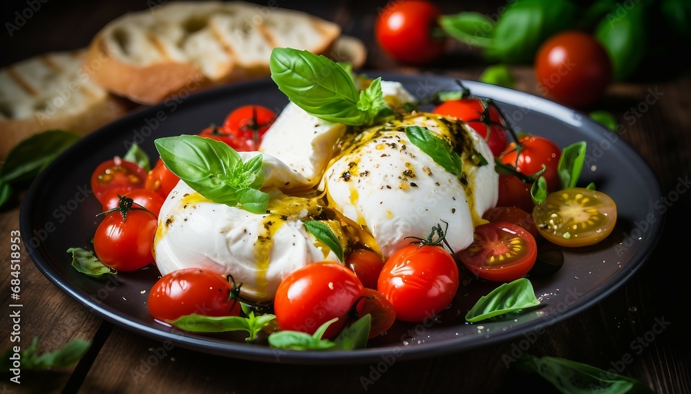 Delicious italian caprese salad with tomatoes, Caprese salad with mozzarella cheese, tomatoes and basil Delicious italian caprese salad with tomatoes, Caprese salad with mozzarella cheese, tomatoes and basil